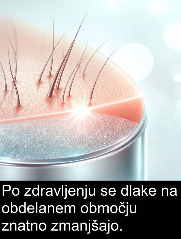 obdelanem: Po zdravljenju se dlake na obdelanem območju znatno zmanjšajo.