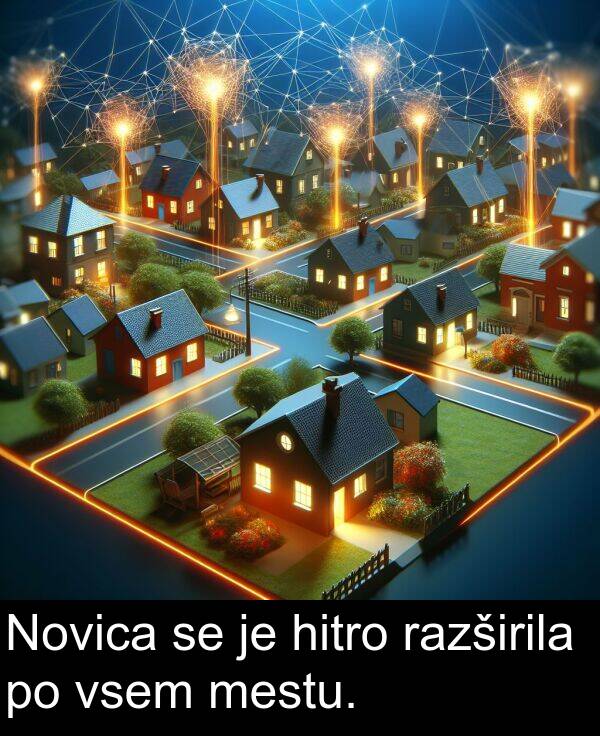 razširila: Novica se je hitro razširila po vsem mestu.