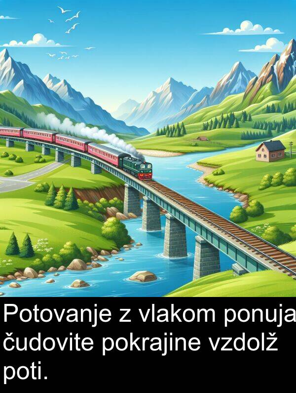 poti: Potovanje z vlakom ponuja čudovite pokrajine vzdolž poti.