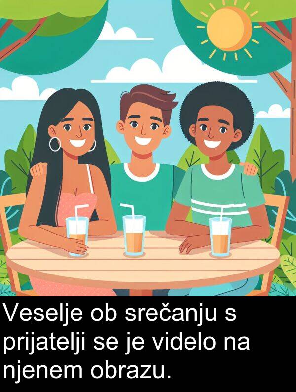obrazu: Veselje ob srečanju s prijatelji se je videlo na njenem obrazu.