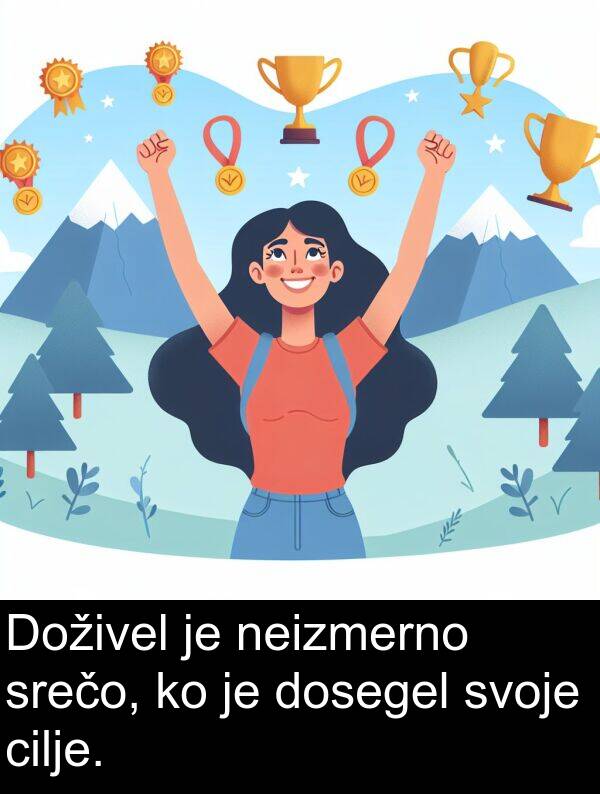 cilje: Doživel je neizmerno srečo, ko je dosegel svoje cilje.