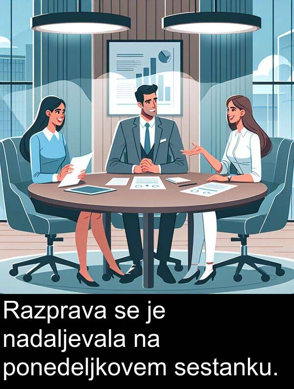nadaljevala: Razprava se je nadaljevala na ponedeljkovem sestanku.