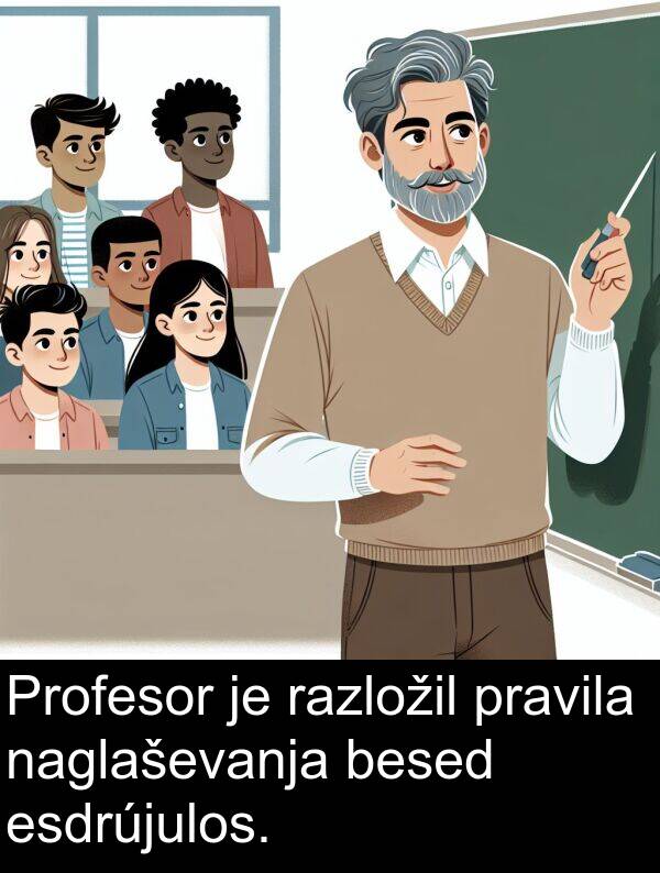 naglaševanja: Profesor je razložil pravila naglaševanja besed esdrújulos.