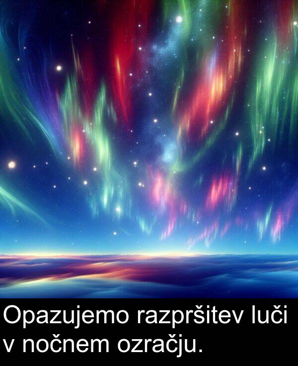 razpršitev: Opazujemo razpršitev luči v nočnem ozračju.