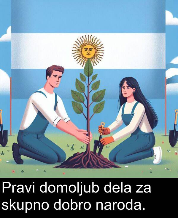 dela: Pravi domoljub dela za skupno dobro naroda.