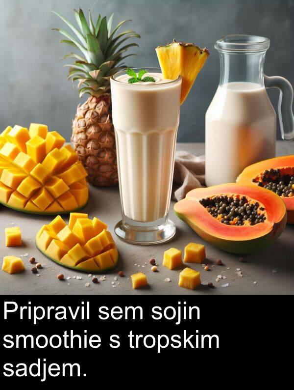 sadjem: Pripravil sem sojin smoothie s tropskim sadjem.