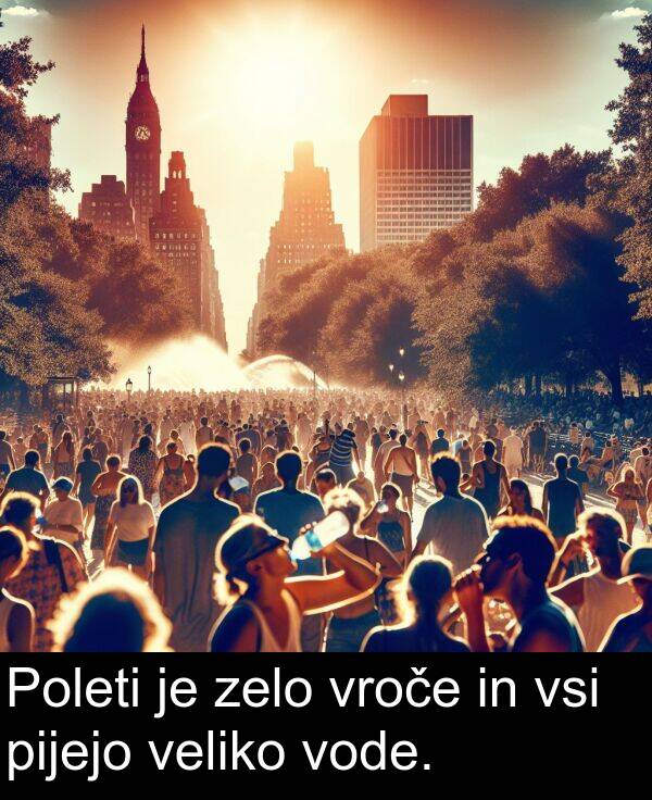 vsi: Poleti je zelo vroče in vsi pijejo veliko vode.