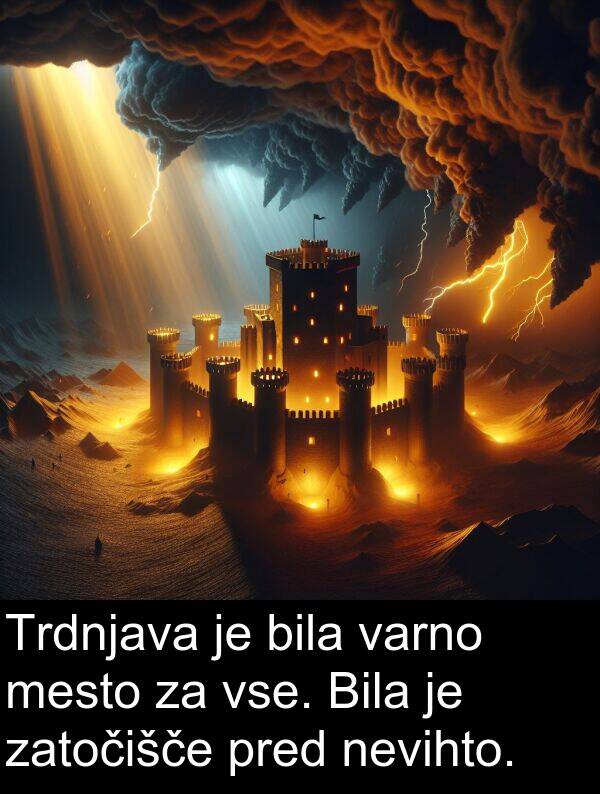 nevihto: Trdnjava je bila varno mesto za vse. Bila je zatočišče pred nevihto.