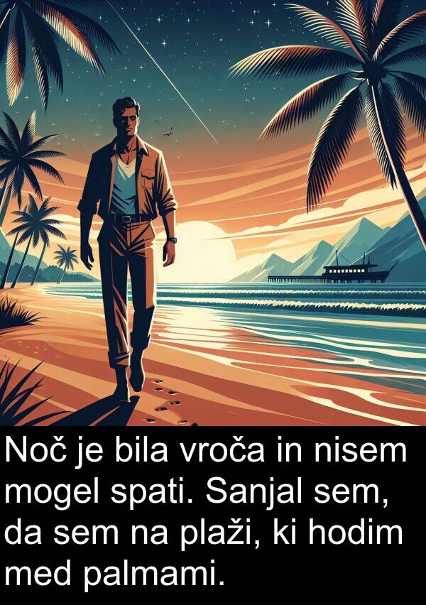 mogel: Noč je bila vroča in nisem mogel spati. Sanjal sem, da sem na plaži, ki hodim med palmami.