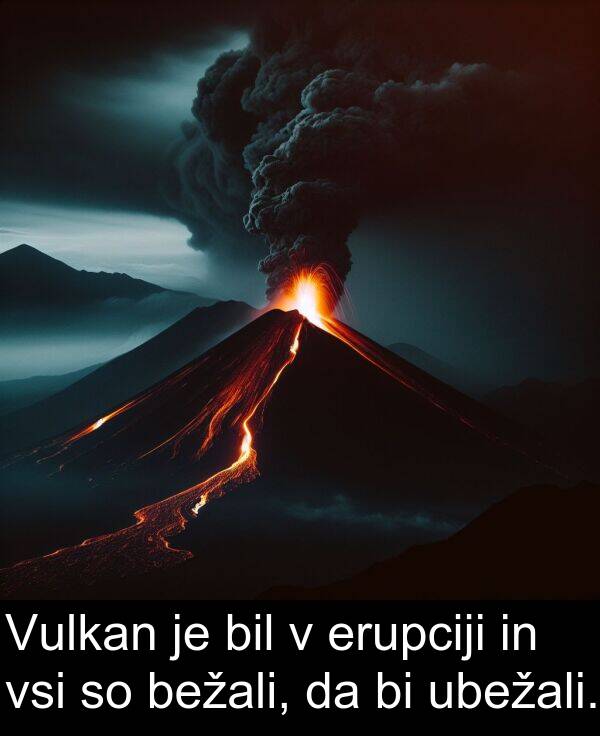 bežali: Vulkan je bil v erupciji in vsi so bežali, da bi ubežali.