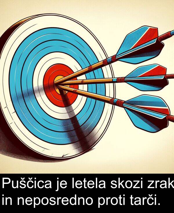 tarči: Puščica je letela skozi zrak in neposredno proti tarči.