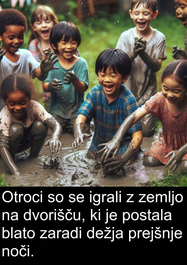 postala: Otroci so se igrali z zemljo na dvorišču, ki je postala blato zaradi dežja prejšnje noči.