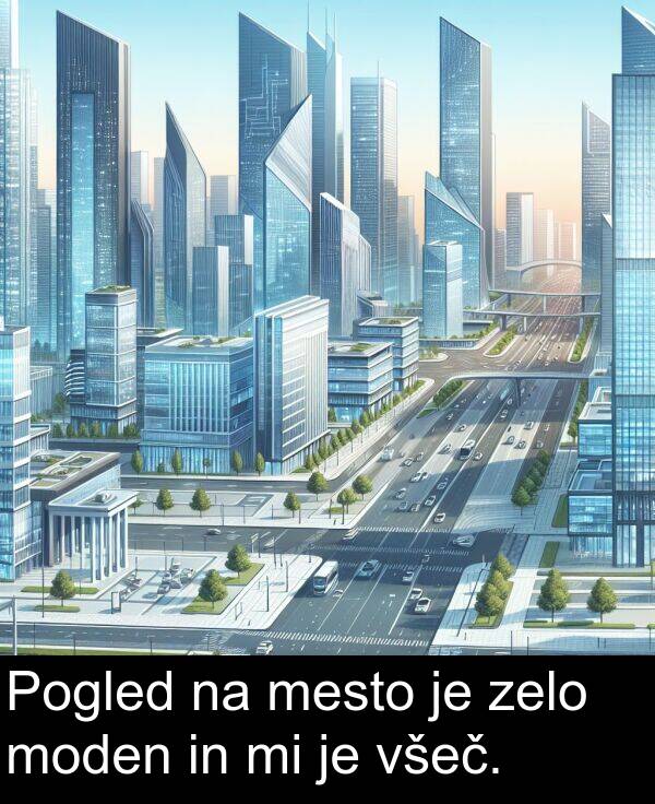 moden: Pogled na mesto je zelo moden in mi je všeč.