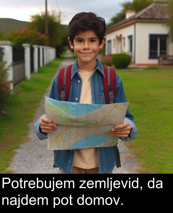 pot: Potrebujem zemljevid, da najdem pot domov.