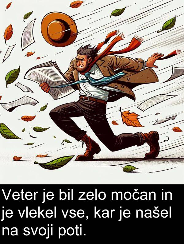 poti: Veter je bil zelo močan in je vlekel vse, kar je našel na svoji poti.