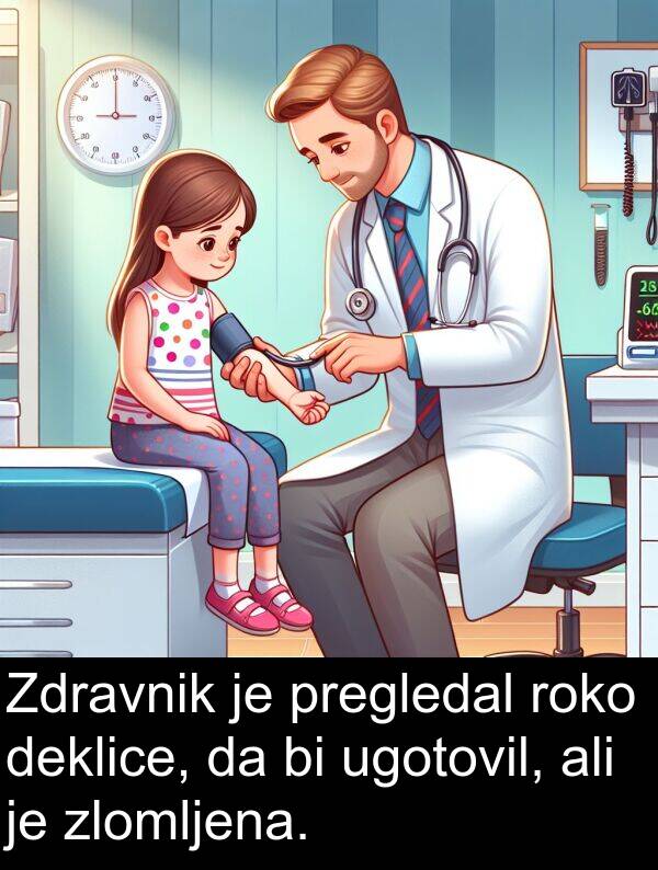 roko: Zdravnik je pregledal roko deklice, da bi ugotovil, ali je zlomljena.