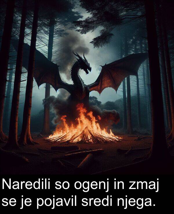 ogenj: Naredili so ogenj in zmaj se je pojavil sredi njega.