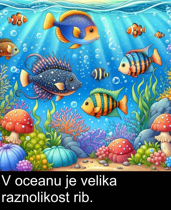 raznolikost: V oceanu je velika raznolikost rib.