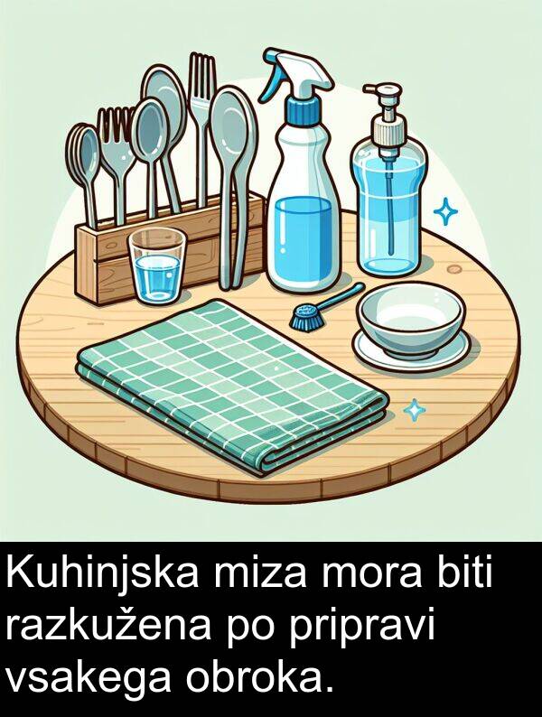 biti: Kuhinjska miza mora biti razkužena po pripravi vsakega obroka.