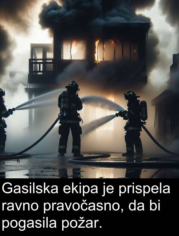 ekipa: Gasilska ekipa je prispela ravno pravočasno, da bi pogasila požar.