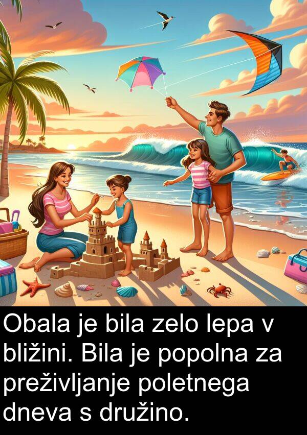bližini: Obala je bila zelo lepa v bližini. Bila je popolna za preživljanje poletnega dneva s družino.
