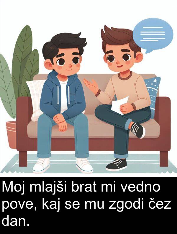 kaj: Moj mlajši brat mi vedno pove, kaj se mu zgodi čez dan.
