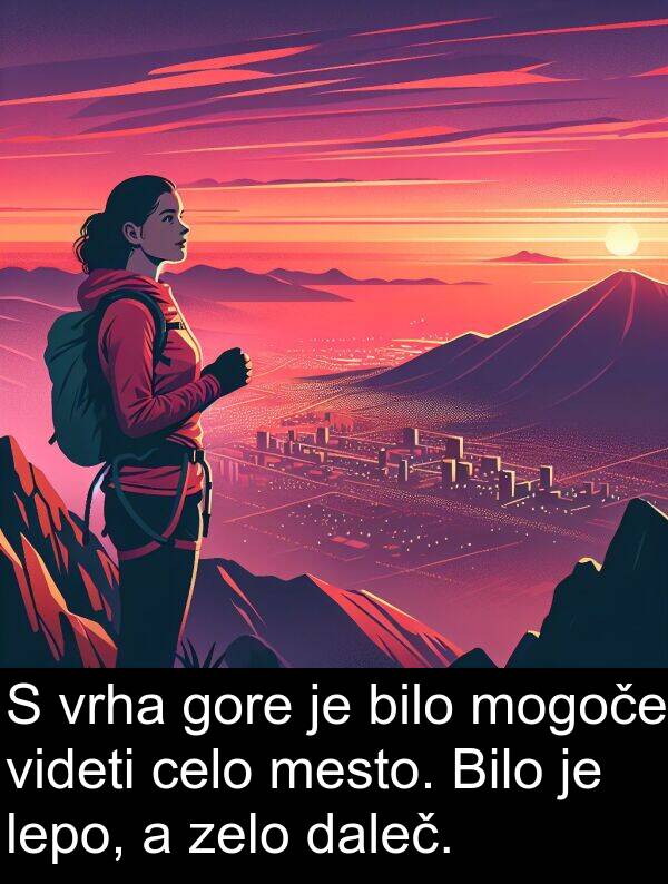 celo: S vrha gore je bilo mogoče videti celo mesto. Bilo je lepo, a zelo daleč.