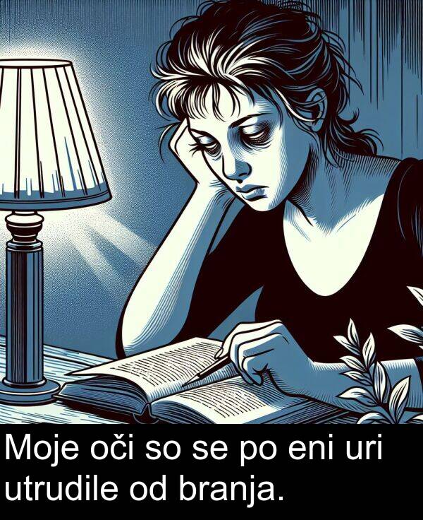branja: Moje oči so se po eni uri utrudile od branja.