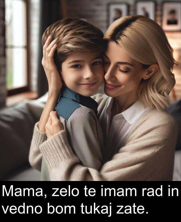 rad: Mama, zelo te imam rad in vedno bom tukaj zate.