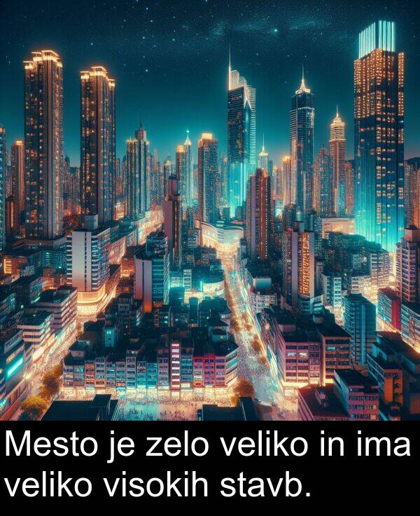 veliko: Mesto je zelo veliko in ima veliko visokih stavb.