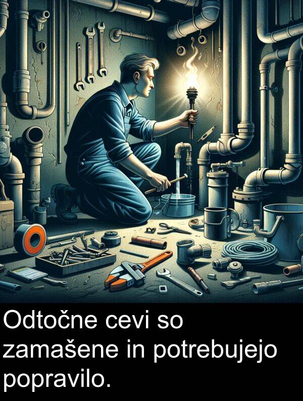 cevi: Odtočne cevi so zamašene in potrebujejo popravilo.
