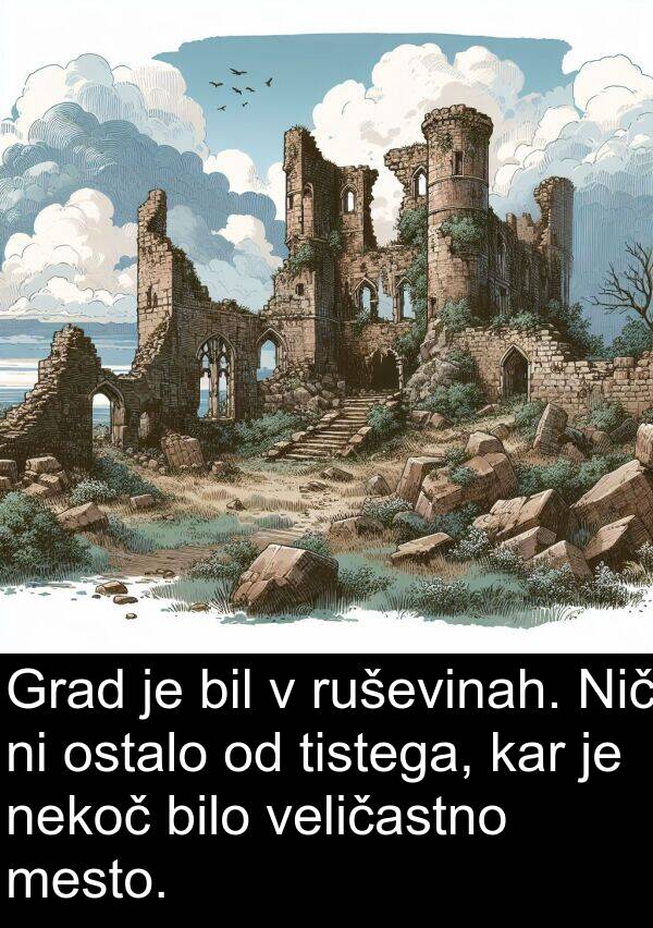 nekoč: Grad je bil v ruševinah. Nič ni ostalo od tistega, kar je nekoč bilo veličastno mesto.
