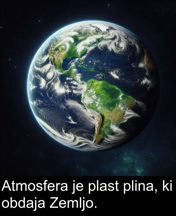 obdaja: Atmosfera je plast plina, ki obdaja Zemljo.