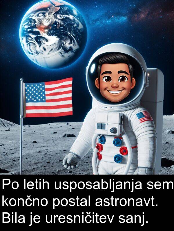sanj: Po letih usposabljanja sem končno postal astronavt. Bila je uresničitev sanj.