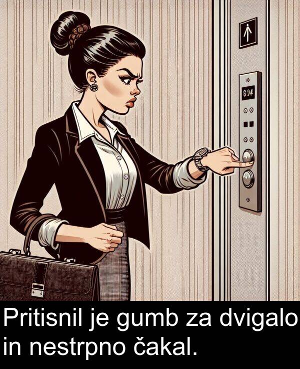 čakal: Pritisnil je gumb za dvigalo in nestrpno čakal.