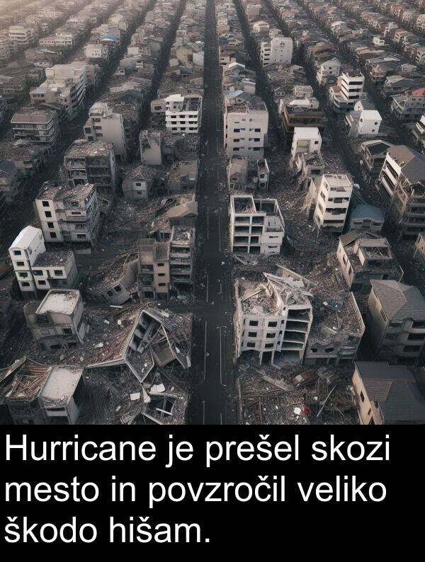 hišam: Hurricane je prešel skozi mesto in povzročil veliko škodo hišam.