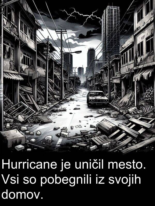 mesto: Hurricane je uničil mesto. Vsi so pobegnili iz svojih domov.