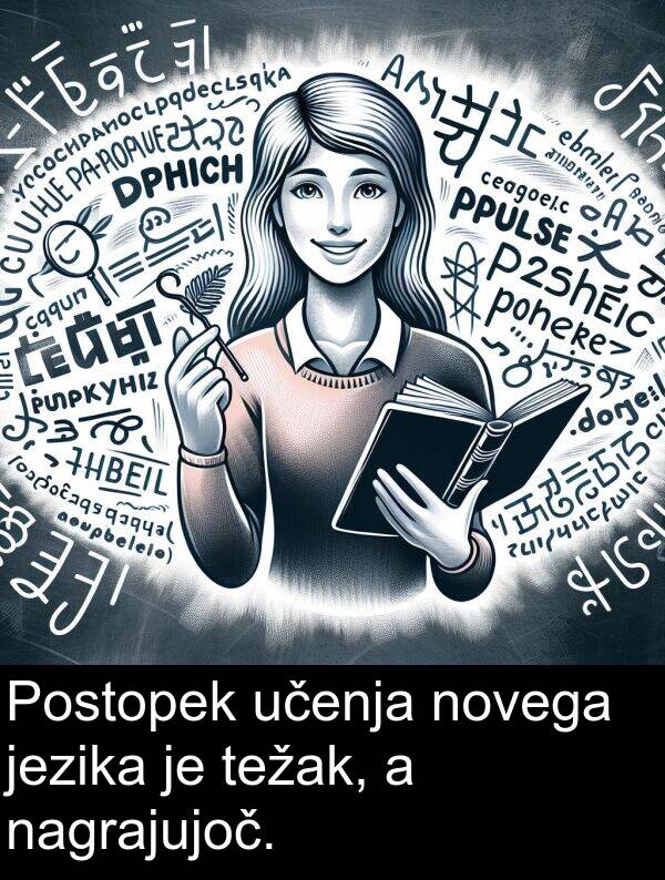 nagrajujoč: Postopek učenja novega jezika je težak, a nagrajujoč.