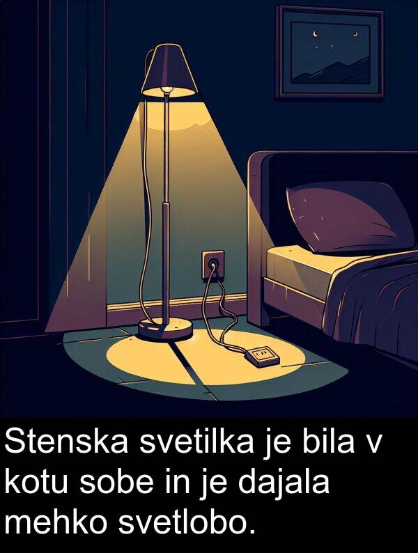 svetlobo: Stenska svetilka je bila v kotu sobe in je dajala mehko svetlobo.