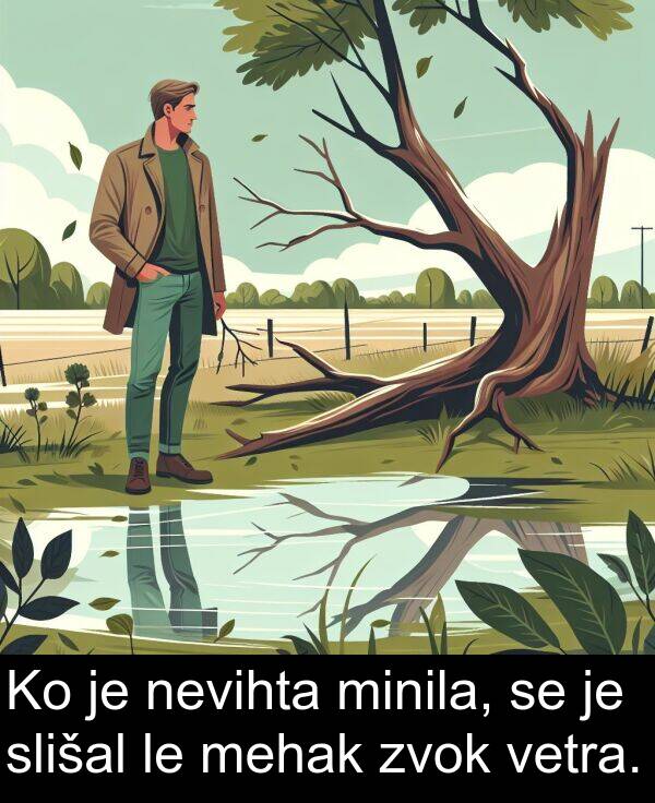 slišal: Ko je nevihta minila, se je slišal le mehak zvok vetra.