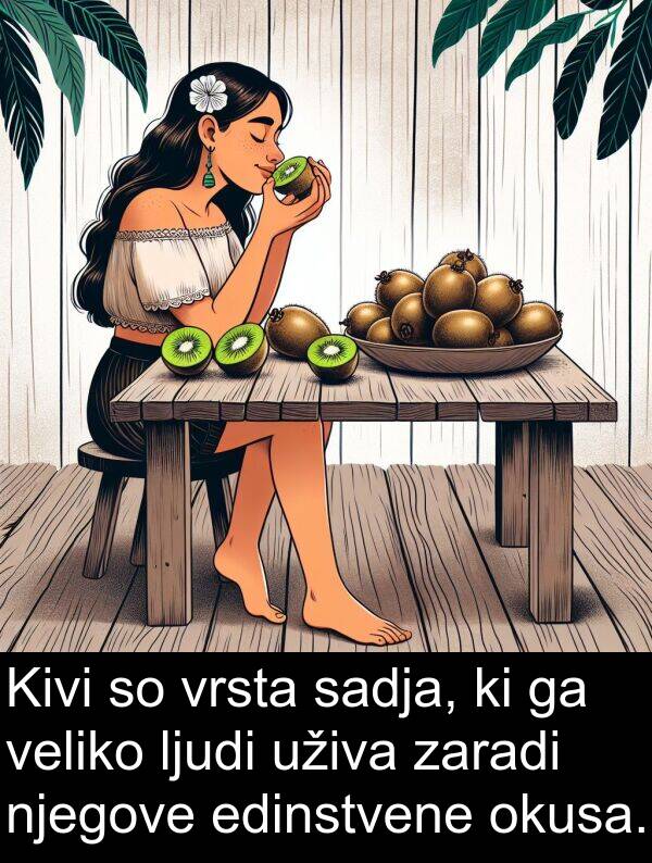 sadja: Kivi so vrsta sadja, ki ga veliko ljudi uživa zaradi njegove edinstvene okusa.