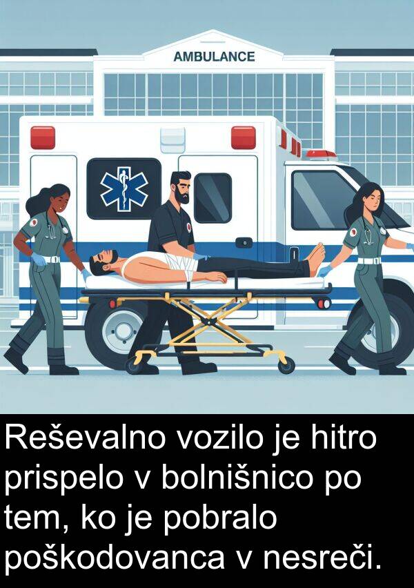 poškodovanca: Reševalno vozilo je hitro prispelo v bolnišnico po tem, ko je pobralo poškodovanca v nesreči.