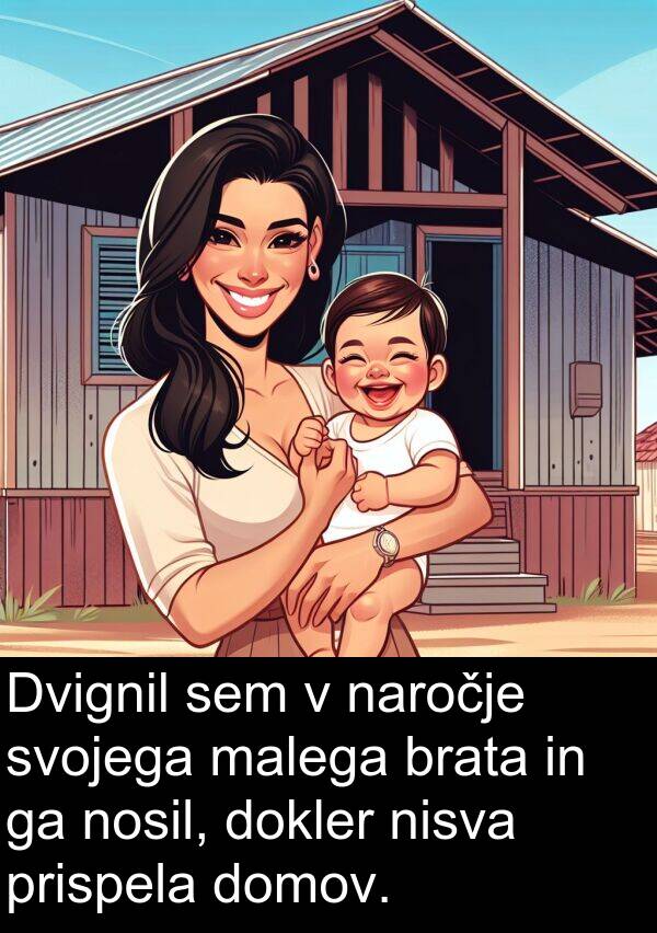 malega: Dvignil sem v naročje svojega malega brata in ga nosil, dokler nisva prispela domov.