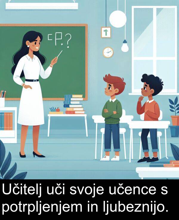 svoje: Učitelj uči svoje učence s potrpljenjem in ljubeznijo.