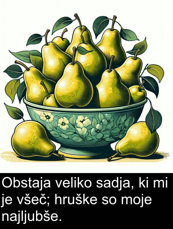 sadja: Obstaja veliko sadja, ki mi je všeč; hruške so moje najljubše.