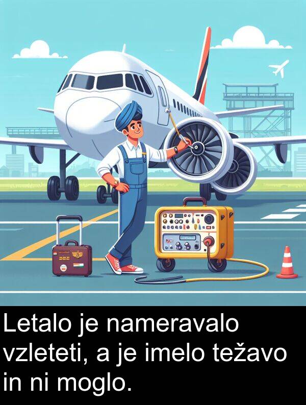 nameravalo: Letalo je nameravalo vzleteti, a je imelo težavo in ni moglo.