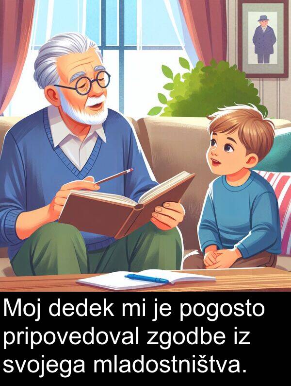 svojega: Moj dedek mi je pogosto pripovedoval zgodbe iz svojega mladostništva.