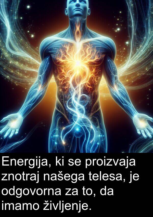 našega: Energija, ki se proizvaja znotraj našega telesa, je odgovorna za to, da imamo življenje.