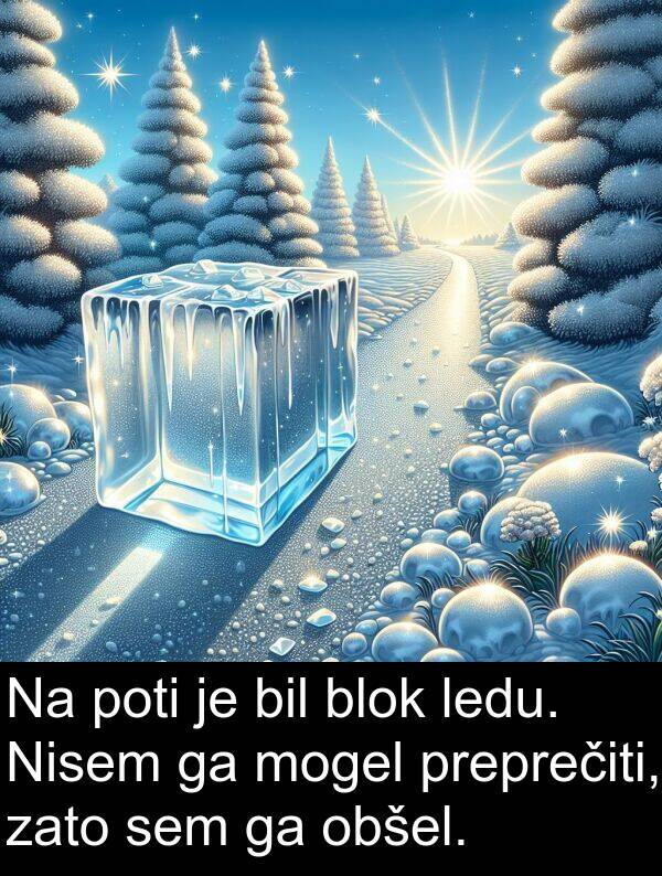 poti: Na poti je bil blok ledu. Nisem ga mogel preprečiti, zato sem ga obšel.