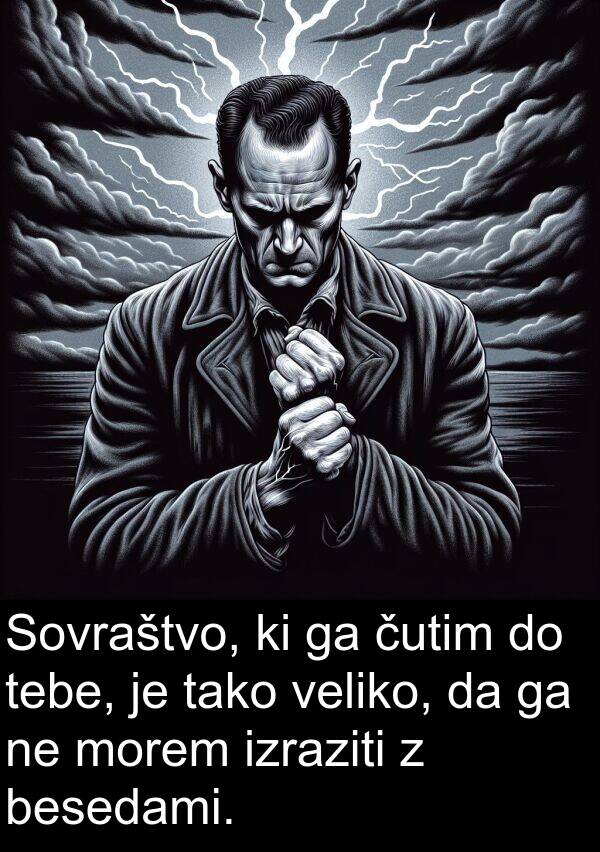tebe: Sovraštvo, ki ga čutim do tebe, je tako veliko, da ga ne morem izraziti z besedami.